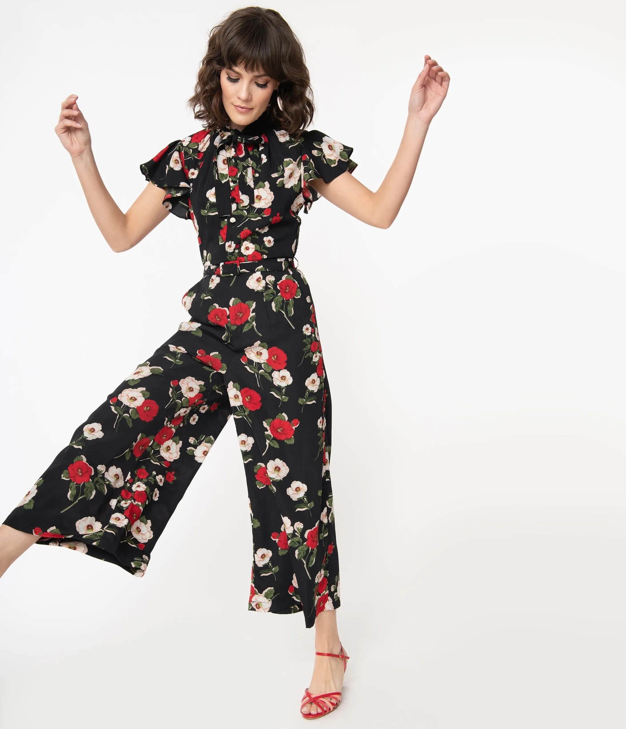 Voodoo Vixen Black & Multi Floral Print Bianca Jumpsuit