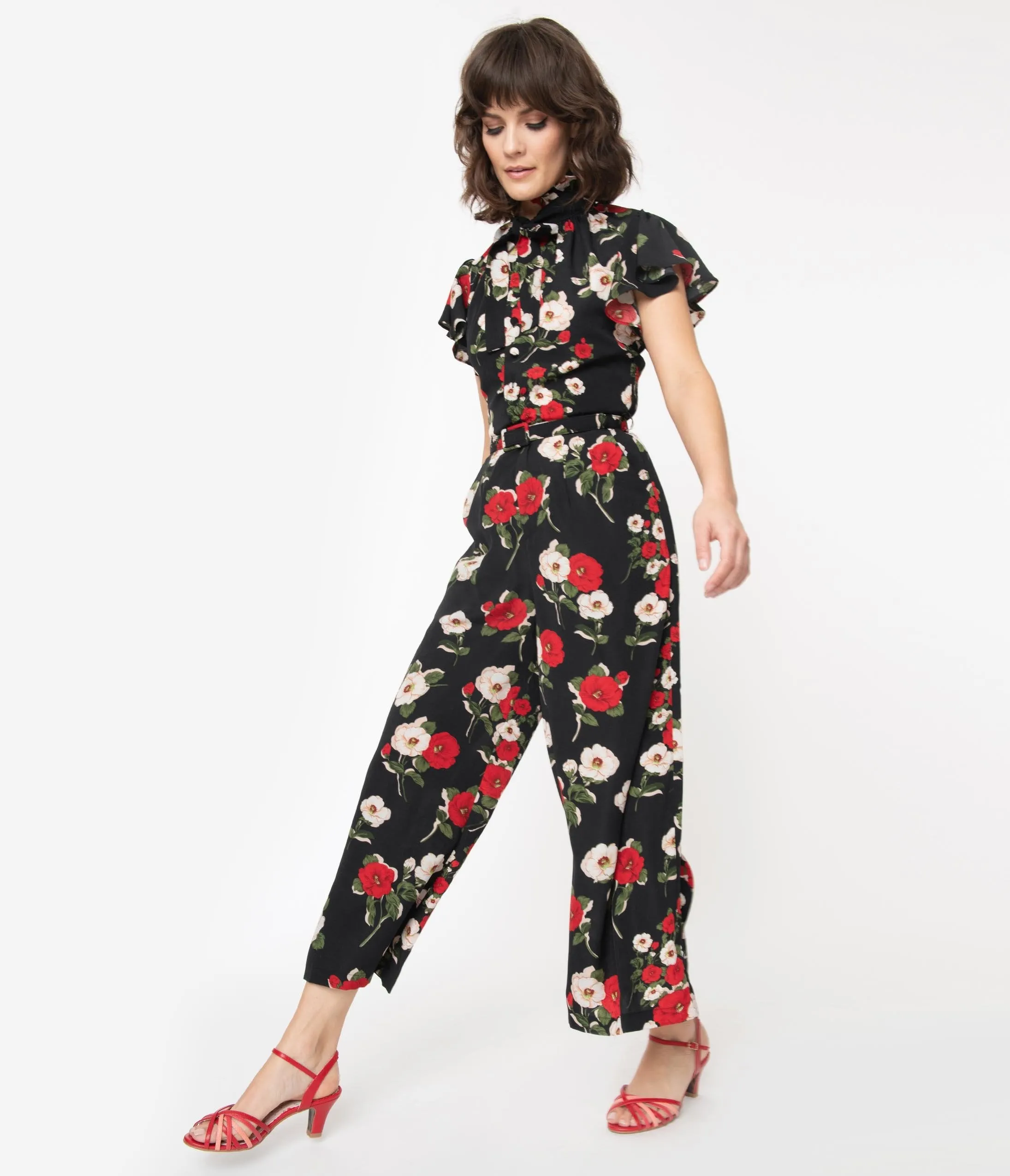 Voodoo Vixen Black & Multi Floral Print Bianca Jumpsuit