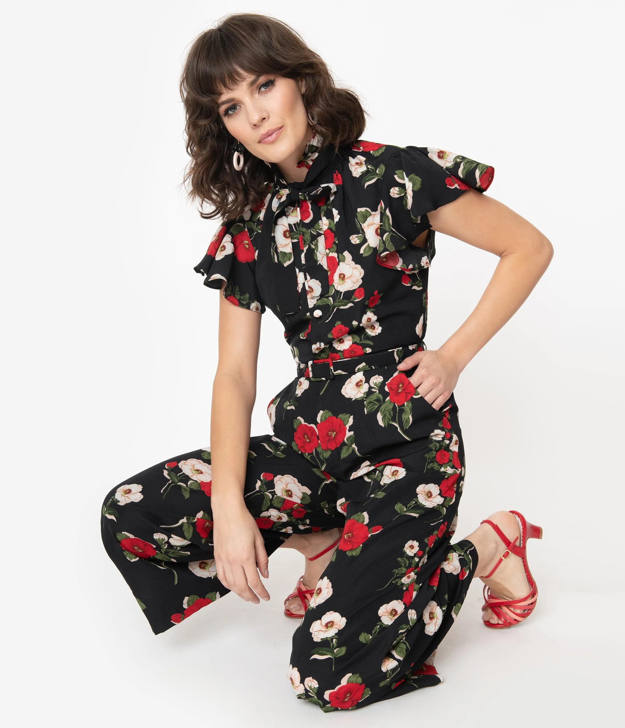 Voodoo Vixen Black & Multi Floral Print Bianca Jumpsuit