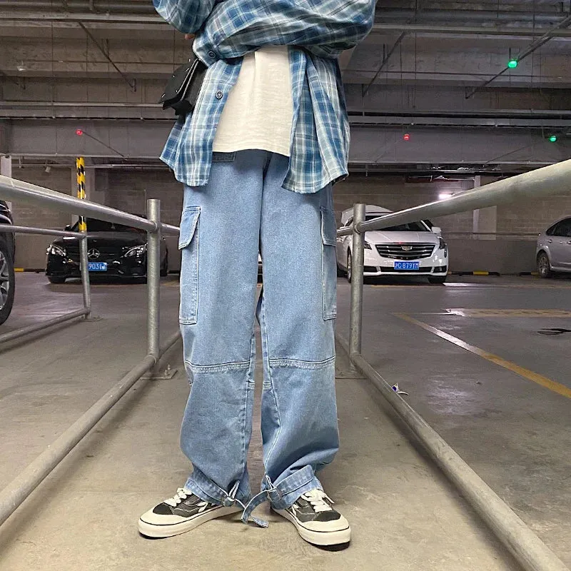 Wiaofellas  -  Cargo jeans Men Wide Leg Denim pants  Autumn Loose Straight Baggy Men's Jeans hip hop Streetwear Skateboard Neutral denim