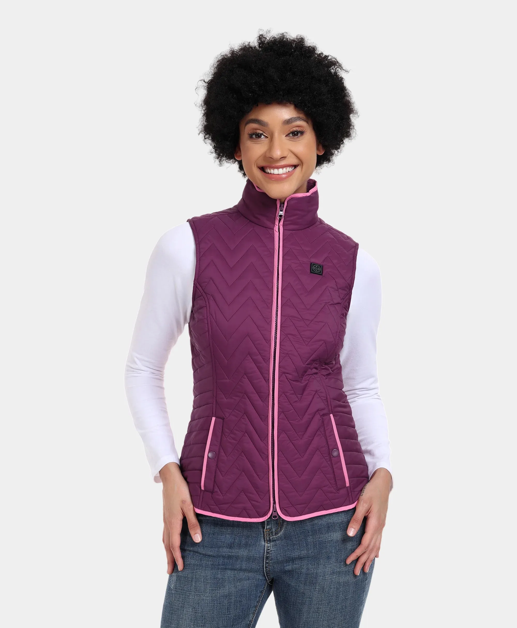 Women's Heated Chevron Quilted Vest - Black / Purple