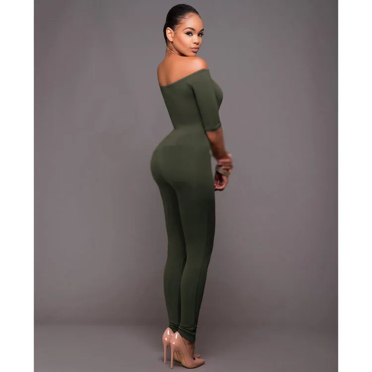 Women's Straight Neck Mid-Sleeve Jumpsuit