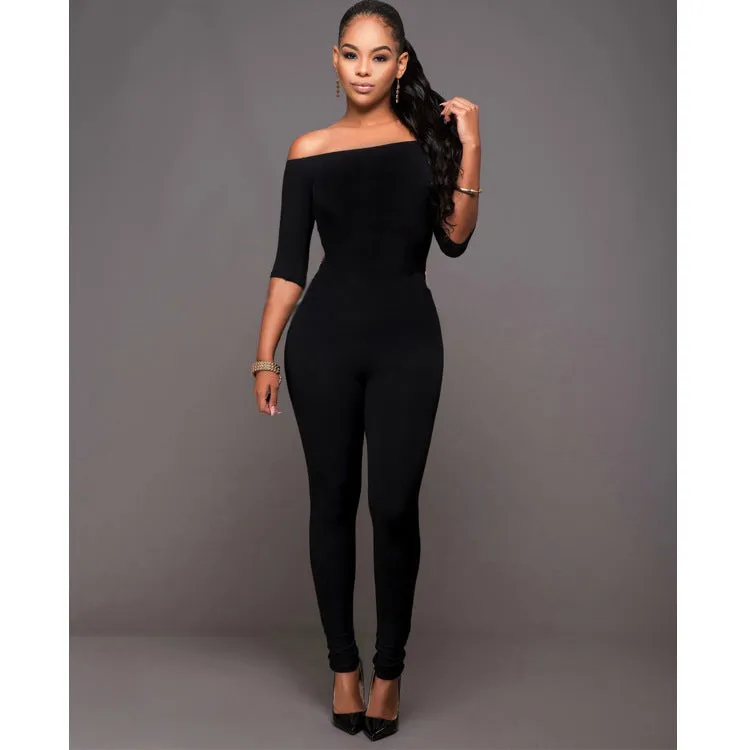 Women's Straight Neck Mid-Sleeve Jumpsuit