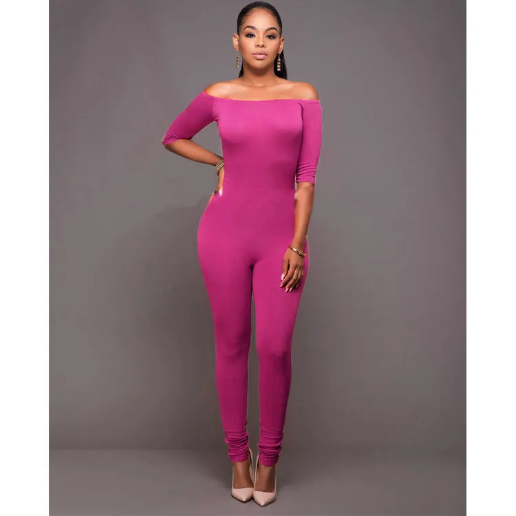 Women's Straight Neck Mid-Sleeve Jumpsuit