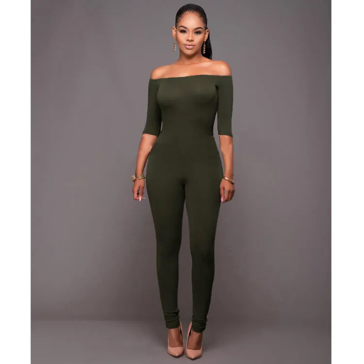 Women's Straight Neck Mid-Sleeve Jumpsuit